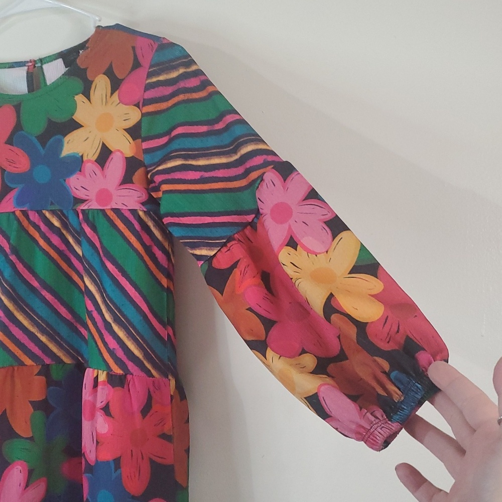 Desigual Girls Floral Print Longsleeve Babydoll Dress Size 11-12 Colorful - Picture 3 of 10
